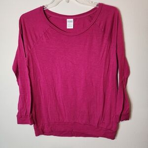 PINK Victoria's Secret Oversized Fitted Bottom Long Sleeve, Maroon, Women Medium